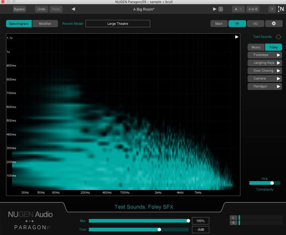 Nugen Audio Paragon ST réverbération vue réponse impulsionnelle